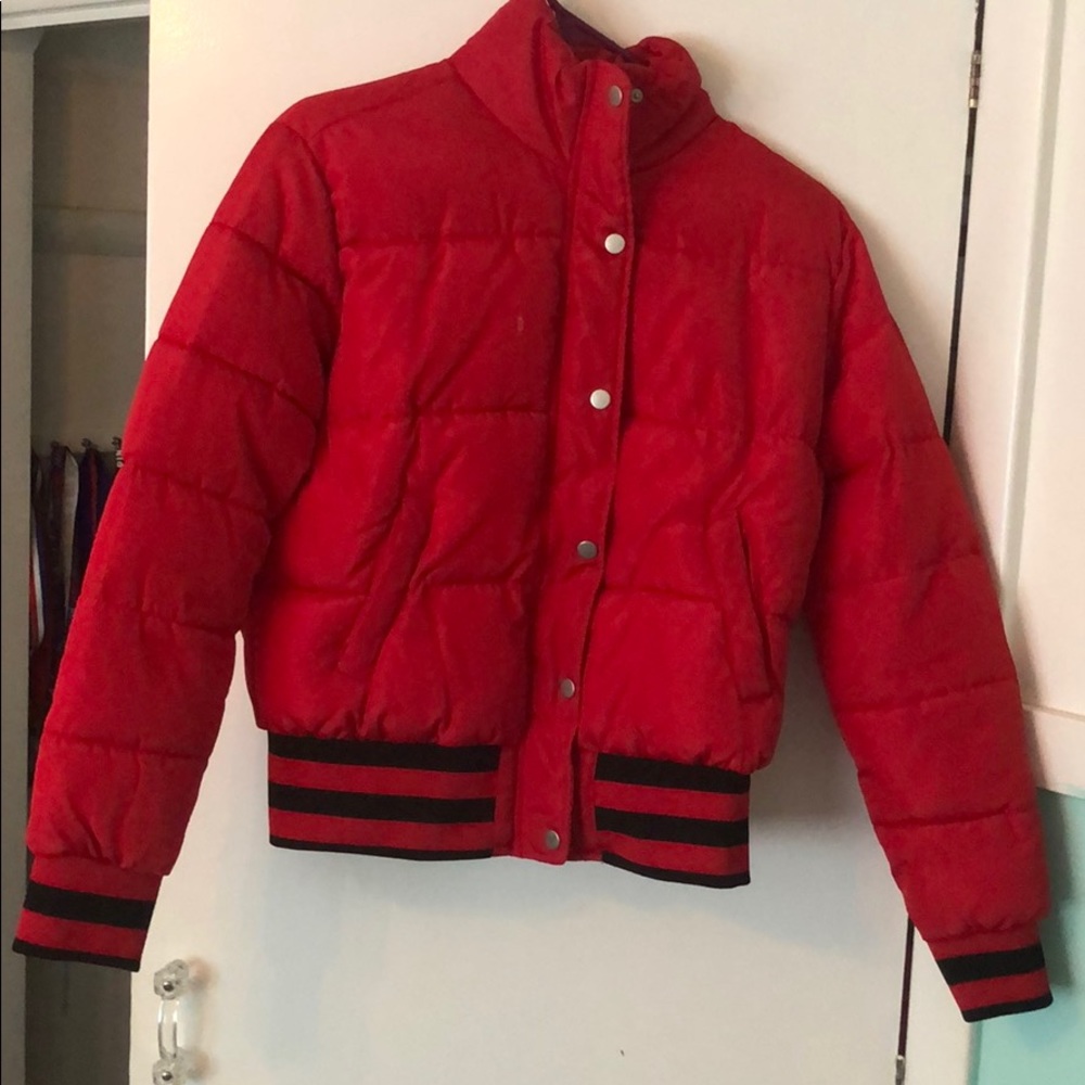 Red jacket with black and red stripes